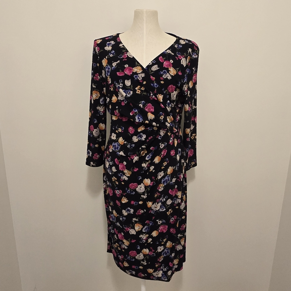 Ralph Lauren Black Floral Long Sleeve Wrap Dress